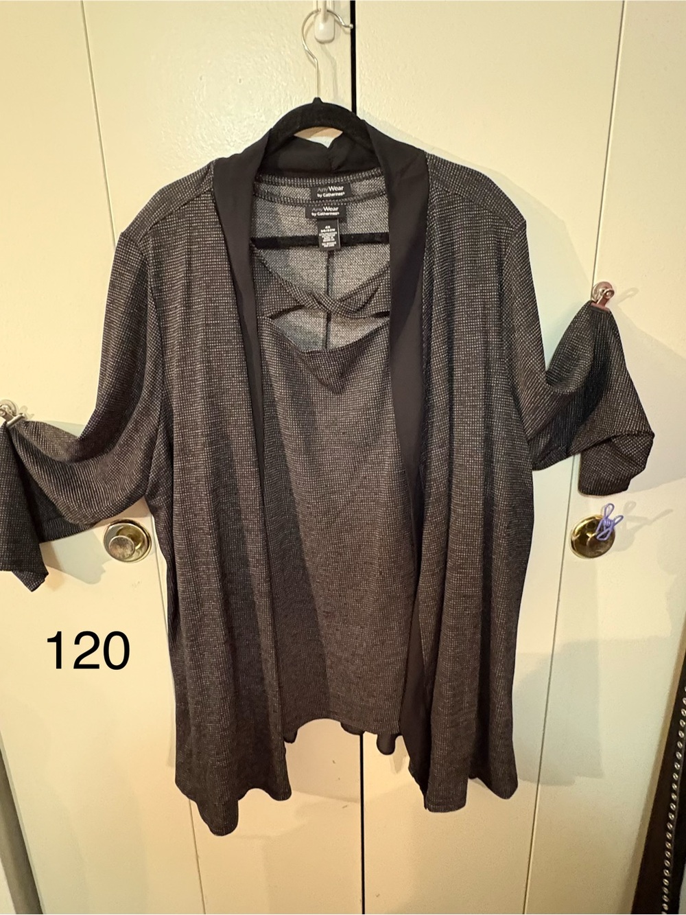 Two piece set! Open-Front Metallic Knit Cardigan - Black/Silver